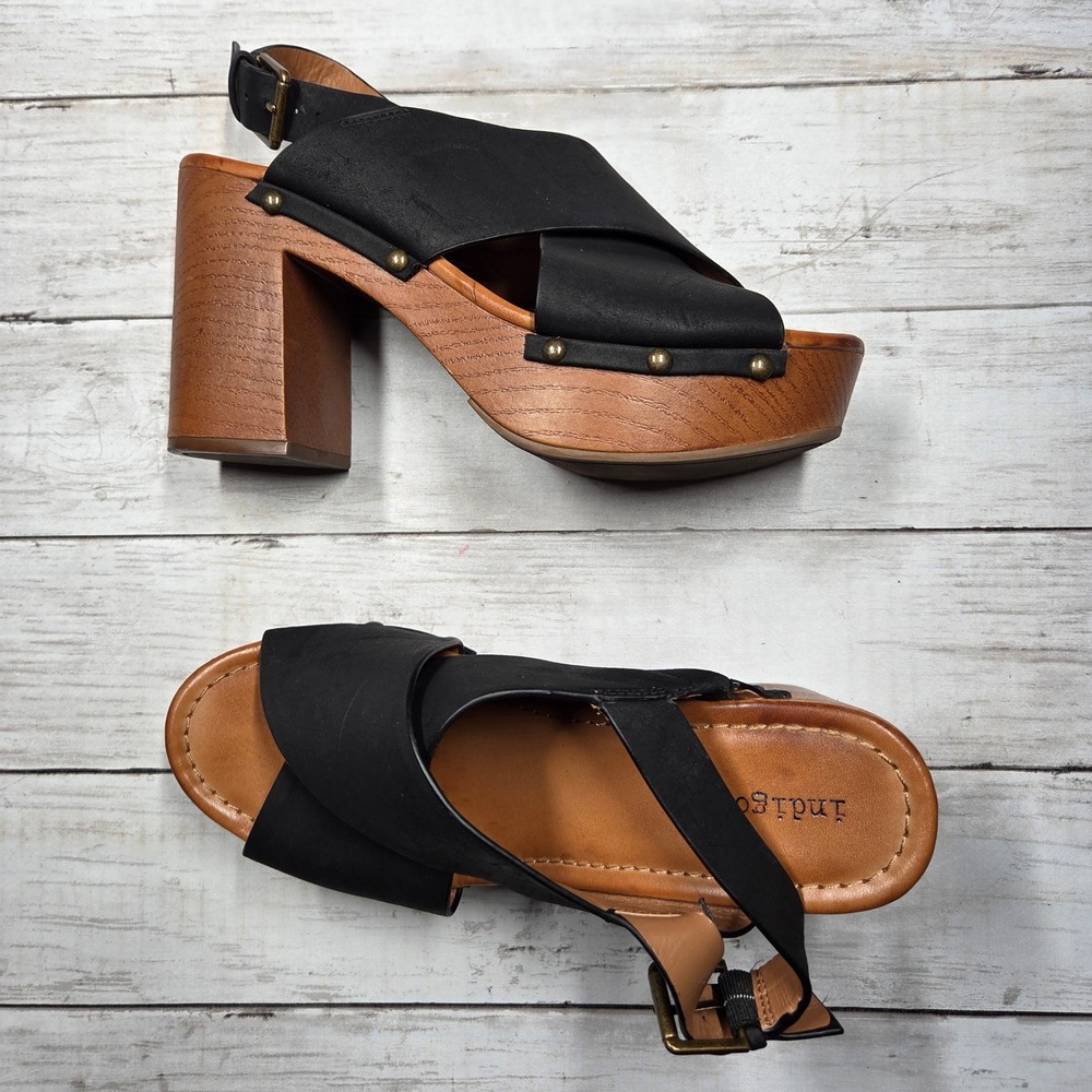 Indigo‎ Rd. Irdani Platform Clog Sandals Women 8.5 Black Faux Leather Wood Heel